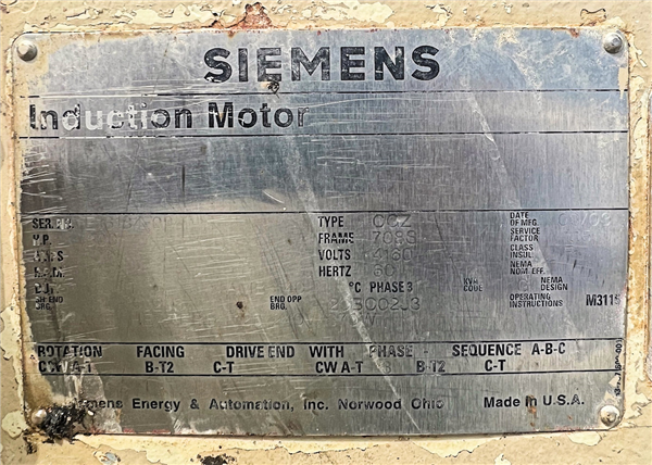 3 Units - Siemens 800 Hp Induction Motor)